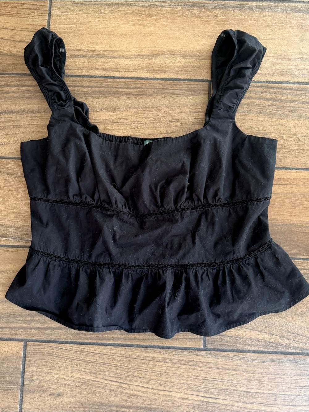 wild fable Black Peplum Crop Tank Top with Ruffle Hem